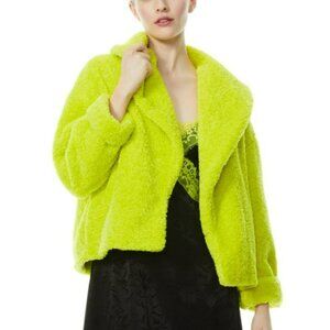 Alice + Olivia Ora Faux Fur Teddy Coat Lime Punch Green Fuzzy Maximalist Jacket